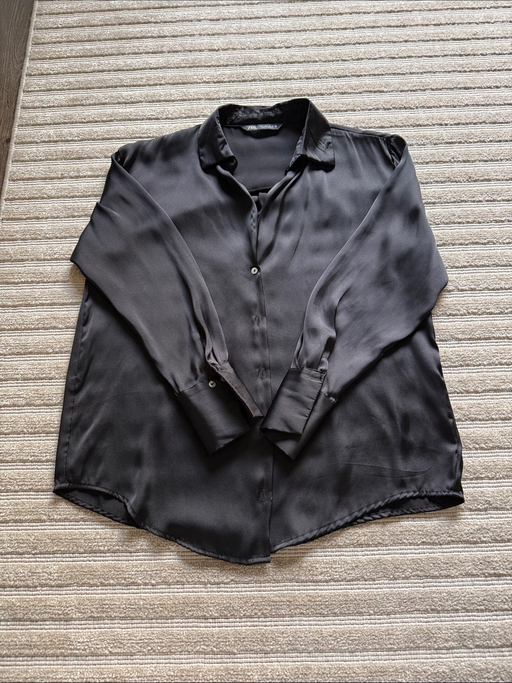 Zara Black Satin Button Down